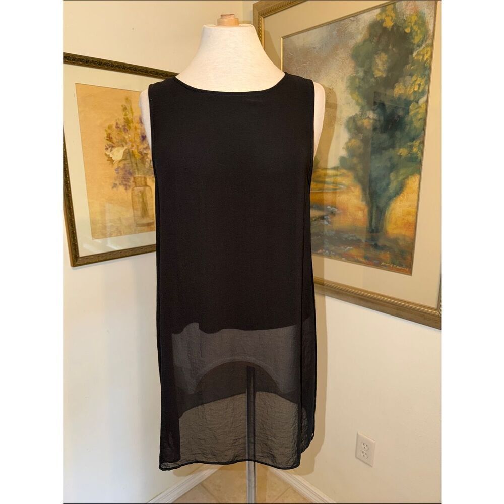 Karen Kane Black Sleeveless Chiffon Sheer Hem Tunic Size Medium